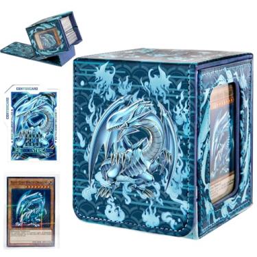 Imagem de sabermaster Caixa de baralho de cartas para YGO MTG Deck Box 110+ caixa de armazenamento de cartões de manga dupla caixa de armazenamento de couro com divisória de cartão, laser, porta-cartões (dragão