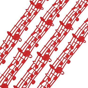 Imagem de 20 jardas/rolo fitas de notas musicais fita de gorgorão de poliéster fita de artesanato musical para embalagem de presente decoração de festa artesanato de costura, 2,8 cm de largura, vermelho