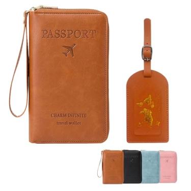 Imagem de Cowenhey Conjunto de carteira multifuncional RFID para passaporte, porta-passaporte com bloqueio, comporta telefones, capa protetora antifurto com vários bolsos para cartões para itens essenciais de