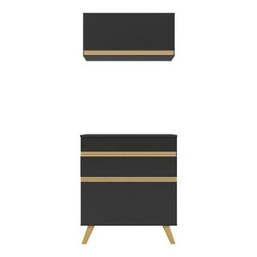Imagem de Conjunto Lavanderia Multiuso Armário E Balcão Preto - MULTIMOVEIS