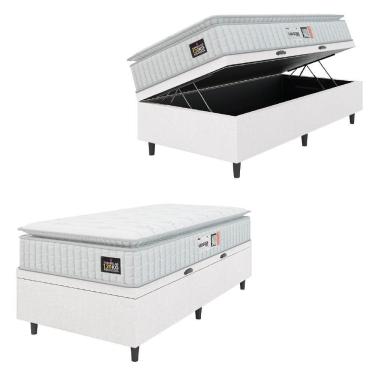 Imagem de Cama Box Baú Colchão Solteiro Espuma D33 Vangogh Pillow Top 88x188x70cm Linho Branco Hellen Branco