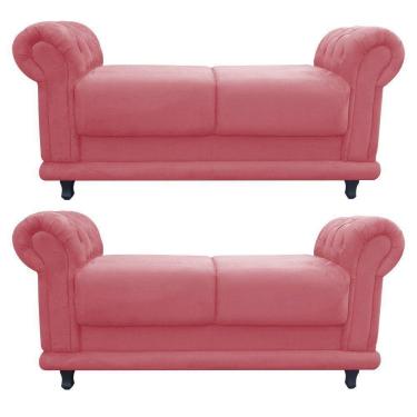 Imagem de Kit 02 Recamier Barcelona Namoradeira Calçadeira Suede Rose