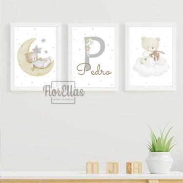 Imagem de 3 Quadros Infantil Ursinho Príncipe - FlorEllas, Ursinho Neutro