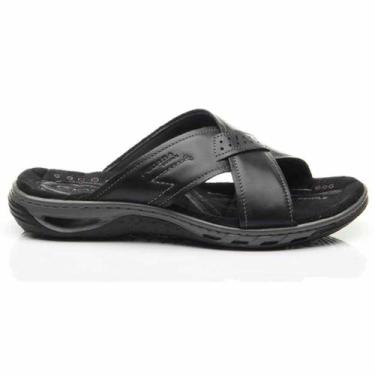 Imagem de Chinelo Masculino Ortopédico Confortável Couro Pegada 131661, Preto, 3