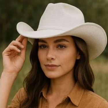 Imagem de Chapéu Country Branco de Camurça Unissex Ajustável  Estilo Sertanejo d