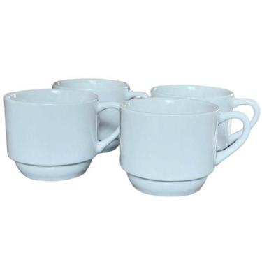Imagem de Kit Jogo 4 Xícaras de Café/Chá Empilháveis 200ml - Porcelana Branca - 