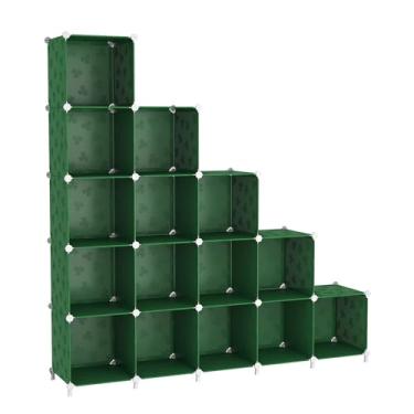 Imagem de UNKU Estante de prateleira aberta, organizador de armazenamento de 15 cubos, prateleira de exibição de 30 cm para CDs de livros, estante de livros DIY, prateleira de armazenamento ajustável para