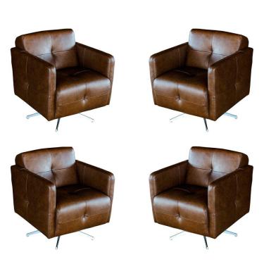 Imagem de Kit 4 Poltronas Giratória Astana Couro Marrom Bicolor