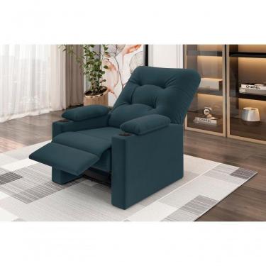Imagem de Poltrona Columbia Retrátil/reclinável Porta Copos Suede Petróleo - Xflex Sofás