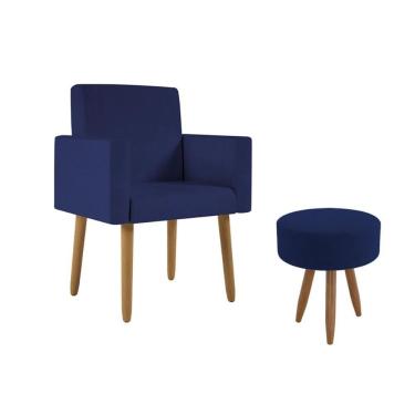 Imagem de Poltrona Decorativa Cadeira Recepção Com Puff Balaqui Decor Azul Marinho