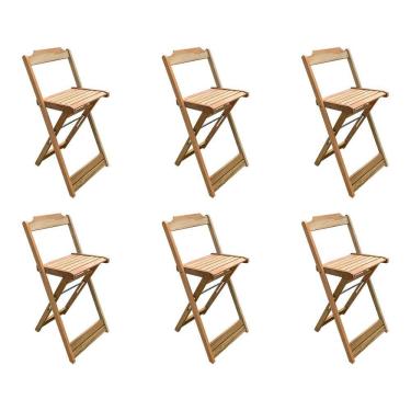 Imagem de Jogo De 6 Banquetas Bistrô Dobrável Em Madeira Padrão - Sem Pintura / Crua - Marrom
