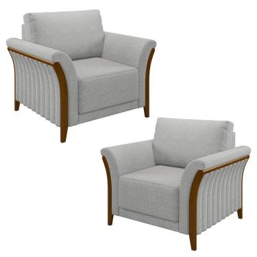 Imagem de Kit 2 Poltronas Decorativas Sala De Estar 102cm Pés Madeira Roya M22 Linho Cinza - Mpozenato