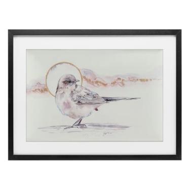 Imagem de Stupell Industries Impressão emoldurada de bétula em aquarela de pássaro e lua, design por Cady Driver, 35 x 50 cm