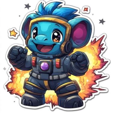 Imagem de Adesivo Decalque de Parede Infantil Estilo Anime Monstros Fofinhos com Astronauta e Foguete 40x40cm