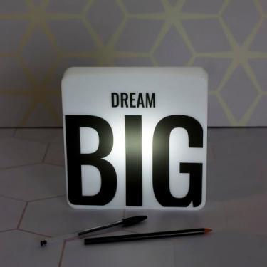 Imagem de Luminária Slim Box Decorativa LED, Caixa de Luz Indireta com Mensagem 'DREAM BIG', USB, Branca, Ideal para Decoração