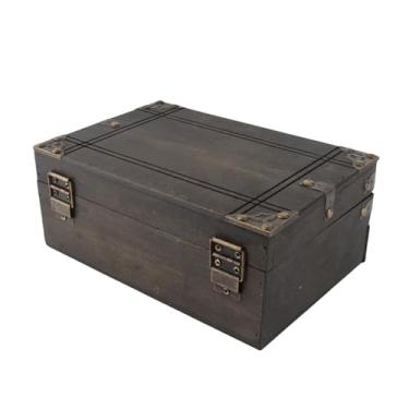 Imagem de SUNGOOYUE Caixa de Lembrança de Madeira Vintage Com baú de Tesouro Antigo, Recipiente de Armazenamento de Artesanato Elegante, Organizador de Joias, Marrom Acinzentado 9,25 X 6,3 X 3,54 Polegadas