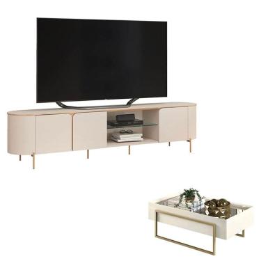 Imagem de Rack Bancada para Sala Ariana e Mesa de Centro Suri Off White - DJ Móveis