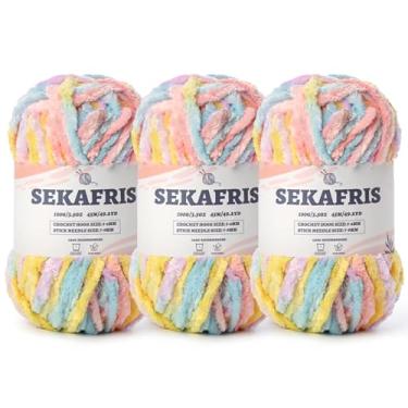 Imagem de Fio de chenille grosso felpudo para crochê, fios macios de pelúcia para tricô à mão, fio de cobertor de bebê volumoso 3 x 100 g (3 x 49,2 jardas) para crochê amigurumi, fios de veludo fofo de crochê