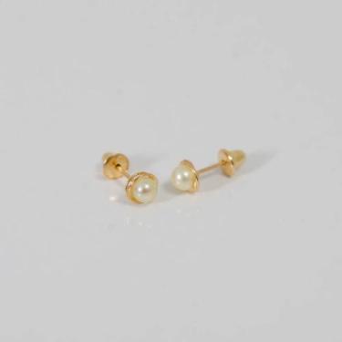 Imagem de Brinco De Ouro 18k 750 Rococó Pérola Natural 3mm Infantil - Zello
