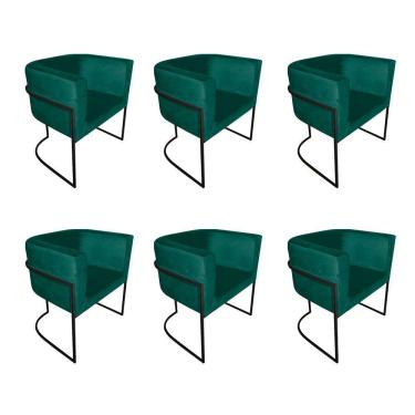 Imagem de Kit 6 Cadeiras De Jantar Premium Base De Ferro Preta Veludo Verde