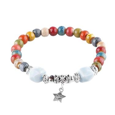 Imagem de KILIPOL Pulseira de contas de cerâmica colorida estilo étnico chinês hippie boêmio, estilo antigo e iterário, joia boêmia de praia de verão, presente de Natal para mulheres (Estilo12