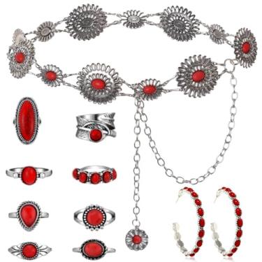 Imagem de stablerice 10 peças de joias turquesa ocidental para mulheres, bijuterias modernas, cintos turquesas, anel, brincos, conjunto de joias de cowgirl para mulheres, Standard, Ferro, Turquesa sintética