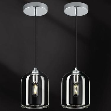 Imagem de LBSQJ Luminárias Pendentes Modernas Cromadas Para Cozinha, Ilha, Lustre De Teto, Cristal Ambientes Internos, Sala Jantar, Estar E Quarto (Pacote Com 2)