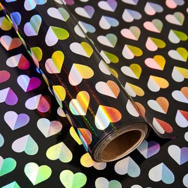 Imagem de LUVONA Papel de embrulho Rainbow Heart – Kraft preto, mini rolo 43 cm x 10 m – Papel de embrulho colorido para presente para dia dos namorados, casamento, aniversário