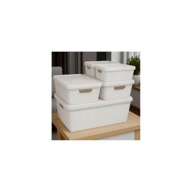 Imagem de Organizador para Geladeira com Tampa, Plástico Transparente e Branco, 30,5 x 23,5 x 6,5 cm, Cesto Empilhável para Alimentos