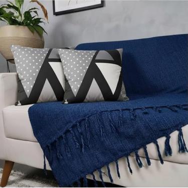Imagem de Genérico, Kit Manta Para Sofá Azul + 2 Capas De Almofada Com Zíper Cor:03