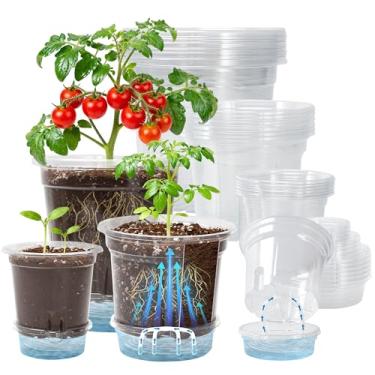 Imagem de Bluepro Pacote com 18 vasos de plantas transparentes de 16,5/5/4 polegadas com bandeja de água inferior e corda de irrigação, vasos transparentes para berçário com drenagem para mudas, ervas e plantas