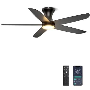 Imagem de Ohniyou Ventilador de Teto com Luz, Ventilador de Teto de 116 cm com Controle Remoto/APP, Motor DC Reversível, 6 Velocidades, Silencioso e Inteligente, Bivolt 110-220V, Preto
