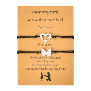 Imagem de yaozeio Pulseira Mommy and Me para mãe, filha, presente de aniversário de Natal para mulheres, 2 peças de pulseiras de borboleta combinando para mãe, mãe, presente de Daughter First My Mother Forever
