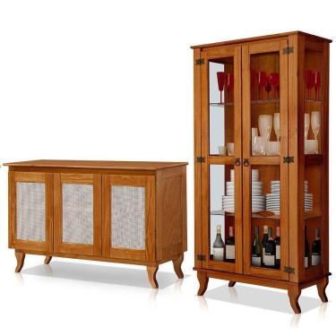 Imagem de Cristaleira 2 Portas Com Balcão 3 Portas Madeira Maciça Castanho