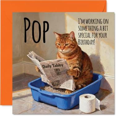Imagem de Stuff4 Cartão de aniversário pop - Trabalhando em algo especial - Cartão de feliz aniversário para Pop de Son Daughter, bandeja de areia de gato engraçada de 14 cm Cartões de aniversário de humor