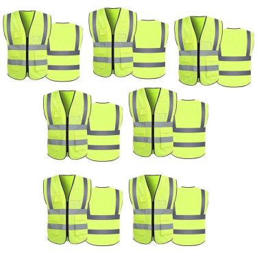 Imagem de Colete Refletivo Sinalizador7 Unidades Epi Segurança Trabalho Blusao Fluorescente Fiscalizaçao