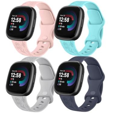 Imagem de Vanjua Pulseira compatível com Fitbit Sense 2/Sense, Fitbit Versa 4/Versa 3, mulheres e homens, pulseira de substituição de silicone macio para relógio inteligente Fitbit Sense 2/Versa 4 (flor pacote