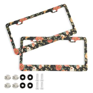 Imagem de SEHANY Molduras de placa de licença de flores florais coloridas, capas de moldura de placa de carro de alumínio à prova de ferrugem com orifícios elípticos e parafusos serve para veículos padrão dos