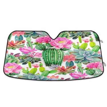 Imagem de SEHANY Pára-brisa de carro cacto planta verde para-sol dobrável janela frontal protetor de viseira solar para carro, SUV, caminhão - Mantenha o veículo fresco, 137 x 81,5 polegadas