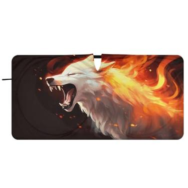 Imagem de Blueangle Lobos com para-sol para para-brisas de fogo - 149.9 cm x 76.2 cm dobrável carro janela frontal blocos para-sol raios UV viseira de sol (389)