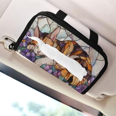 Imagem de SEHANY Porta-lenços de carro de gato fofo, caixa de lenços de papel de carro, suporte de guardanapo retangular dispensador de máscara de carro caixa de lenços de veículo para automóvel universal