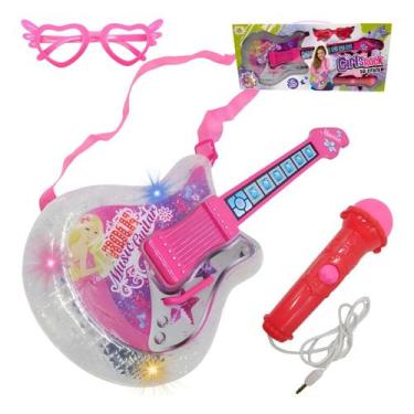 Imagem de Guitarra Musical Rosa Com Luzes E Microfone - GBG STORE