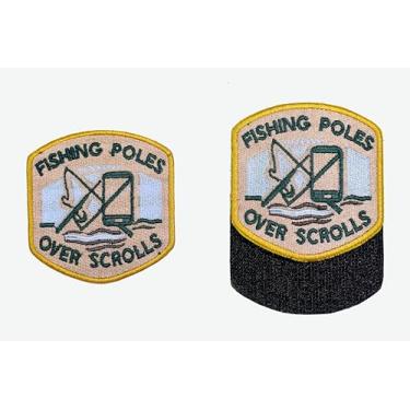Imagem de Bastões de pesca sobre adesivos SCROOL 6 cm – 2 peças de adesivos bordados de natureza e caminhada, apliques para boné de caminhoneiro, roupas, mochila, acessórios para presente