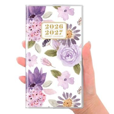 Imagem de SKYDUE Agenda de bolso/calendário 2025-2026, agenda mensal floral roxa