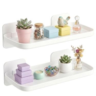 Imagem de ACEZIYAN Prateleira flutuante montada na parede, bordas de acrílico com design de borda, pequena exibição e organizador para sala de estar, banheiro, sala de jogos, escritório (branca)