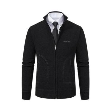 Imagem de Suéter Cardigan Masculino Grosso E Quente Com Gola Alta, Casual E Solt