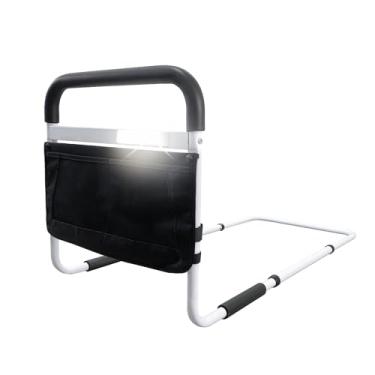 Imagem de Trilhos de cama para adultos idosos segurança com alturas ajustáveis suporte de bolso de armazenamento grades laterais para idosos escorregadores sob colchão protetor de cama de bengala (cinza com