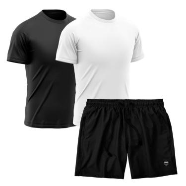 Imagem de Kit 2 Camisetas Dry Treino Fitness Academia + Short Bermuda Preto-Masculino