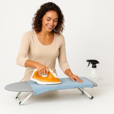 Imagem de Tabua De Passar Roupa Portátil Dobrável Mesa Com Porta Ferro Retrátil