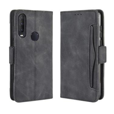 Imagem de Capa para Alcatel 1SE 2020,Retro magnético Flip Case,Design de carteira de couro PU com slots de cartão removíveis -Black